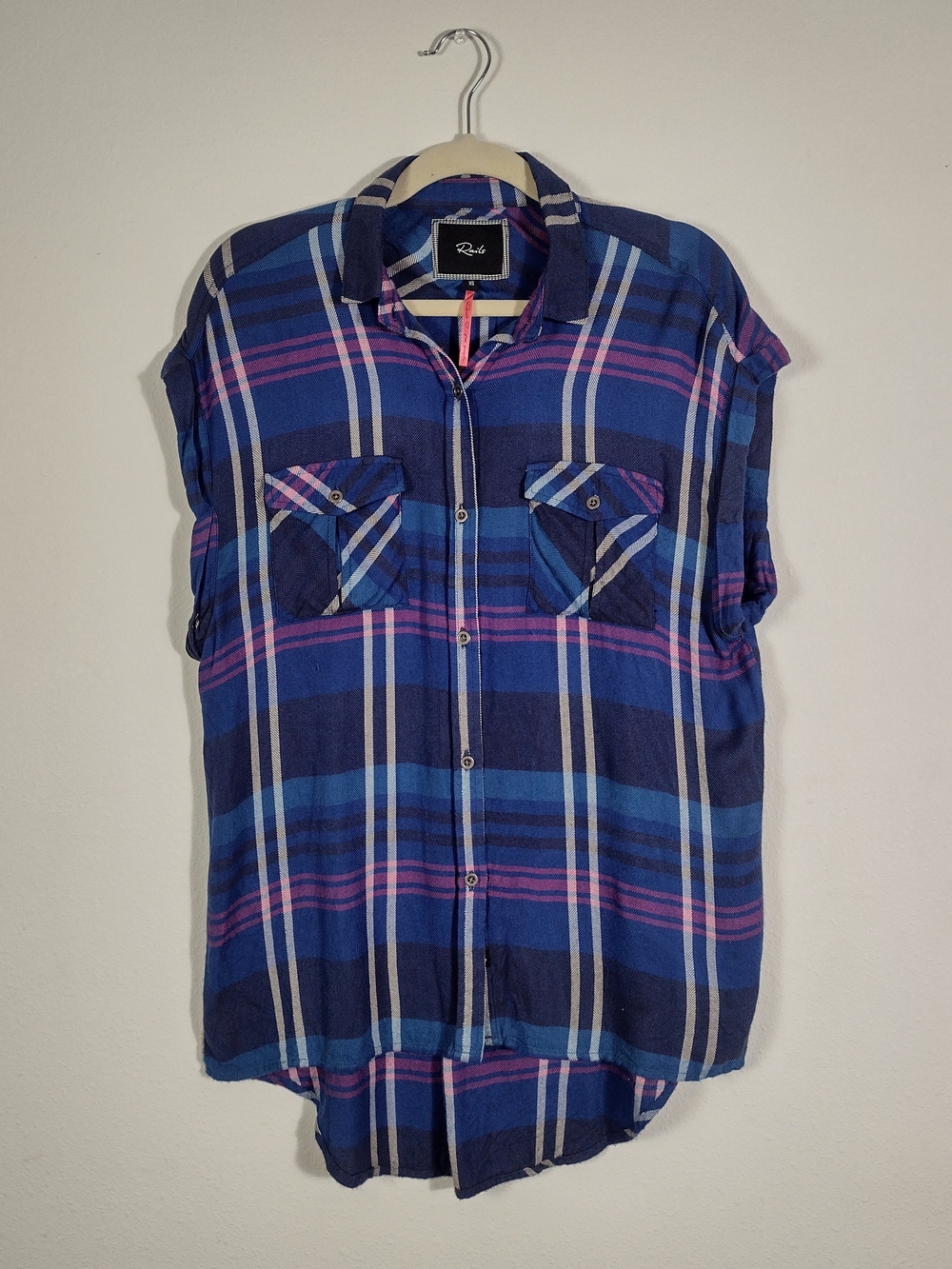 Rails x Free People Plaid Flannel Sleeveless Button Down Britt Top Blue Purple - Picture 2 of 16